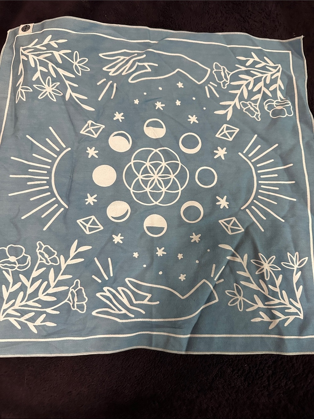 Goddess Provisions Blue Celestial Altar Cloth Bandana Scarf White Moon & Floral